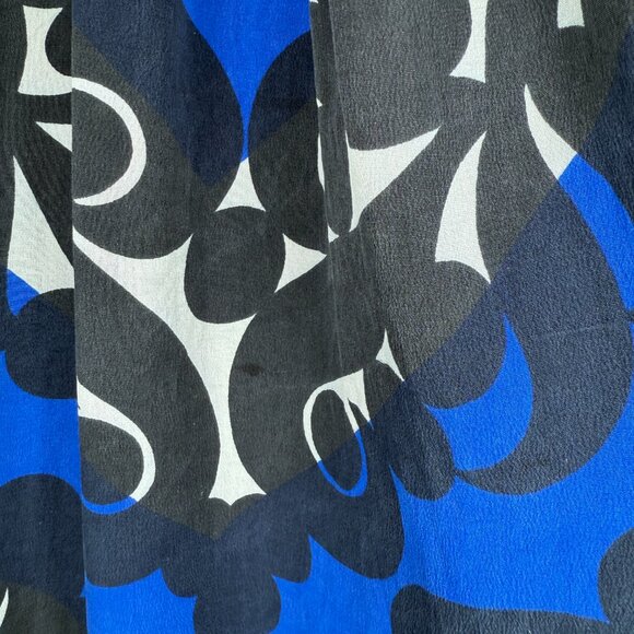 Vintage Printed Silk Skirt Handmade Blue Black White Pleated Circle Skirt Small - Picture 7 of 12